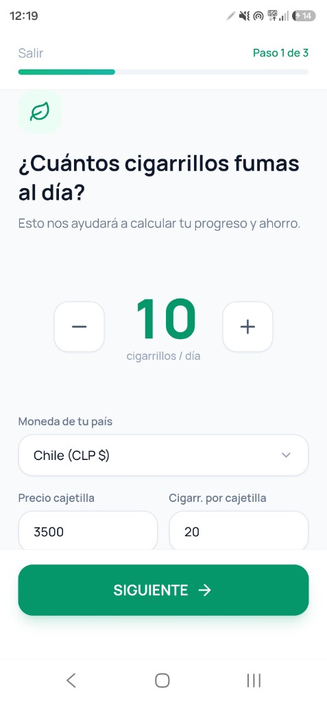 La app calcula cigarrillos, ahorro y progreso